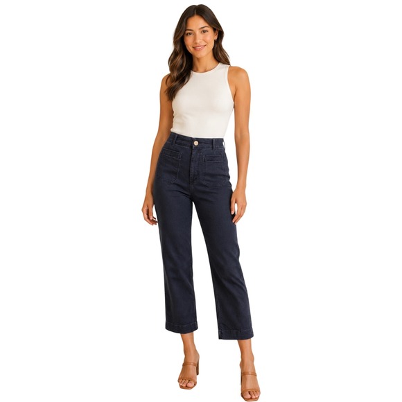 Maeve Denim - Maeve Anthropologie The Colette Cropped Wide-Leg Jeans Navy Blue 27 High Rise